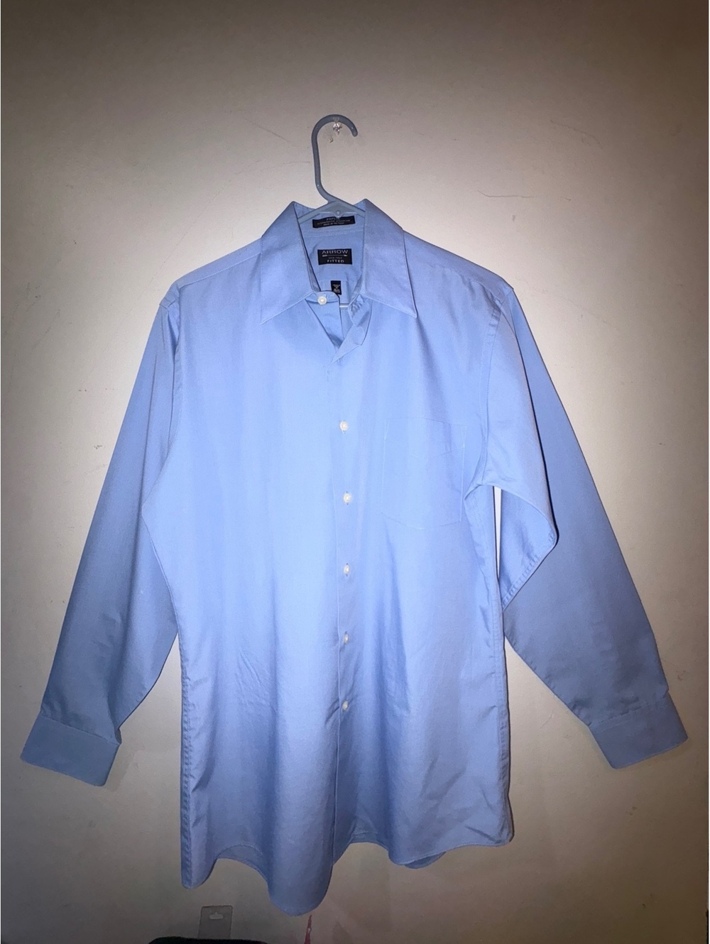 Arrow Fitted Light Blue Poplin Dress Shirt Medium 15 32/33 Wrinkle Free